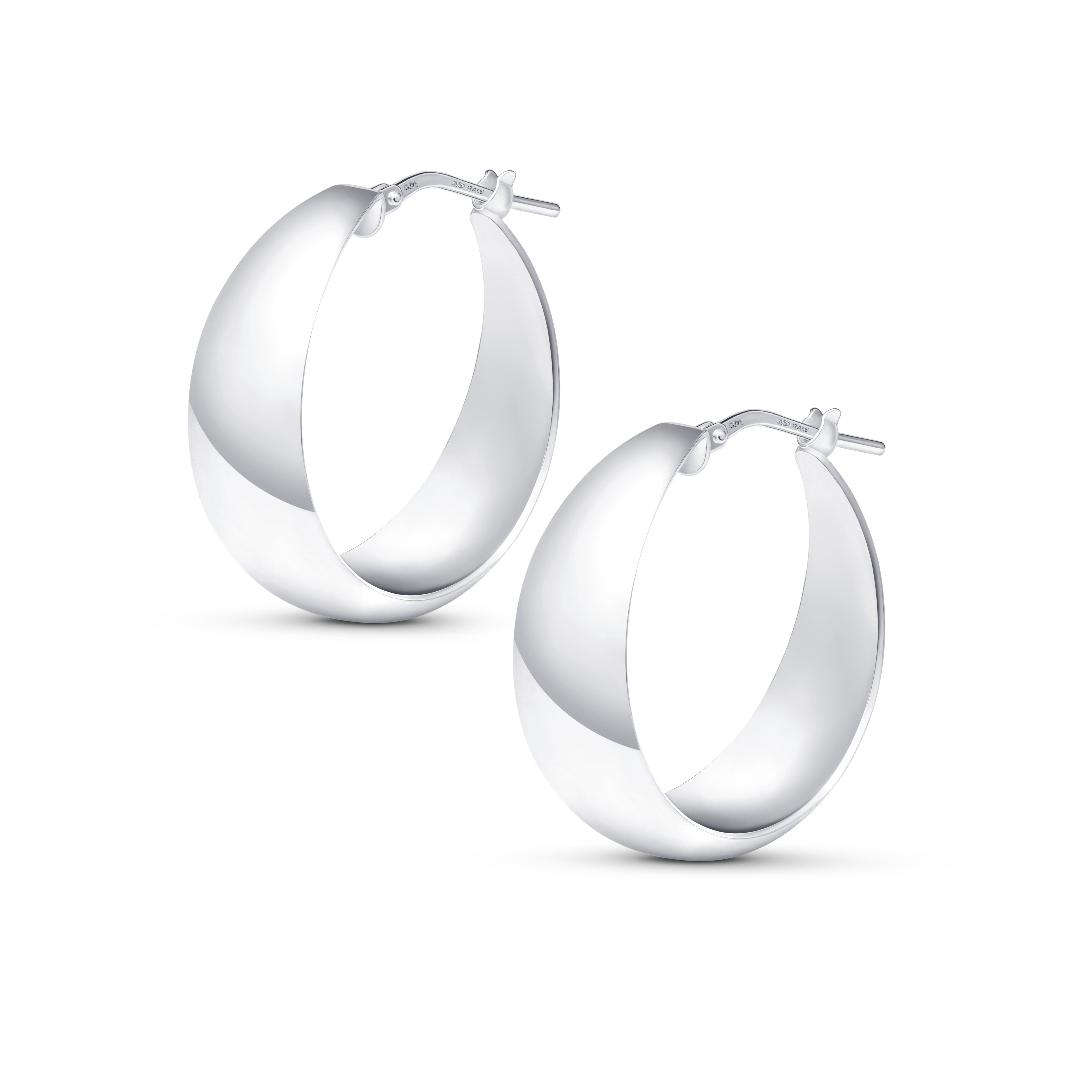Amberta Women 925 Sterling Silver Chunky Hoop Earrings: Sterling Silver Chunky Hoop Earrings 25 mm