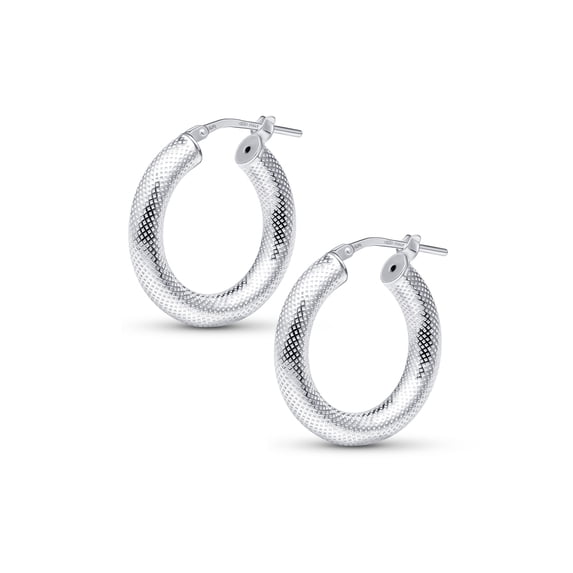 Amberta Women 925 Sterling Silver Chunky Hoop Earrings: Textured Hoop Earrings 15 mm