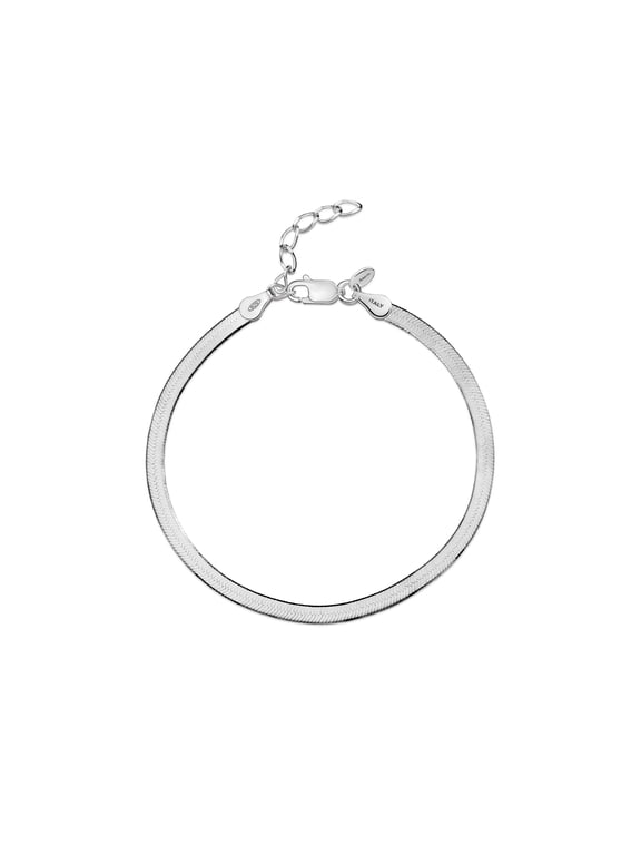 Women 925 Sterling Silver Flat Snake Bracelet: 3 mm Silver Herringbone Bracelet 8 inch