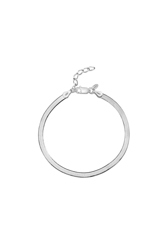 Women 925 Sterling Silver Flat Snake Bracelet: 3 mm Silver Herringbone Bracelet 8 inch