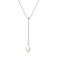 thumbnail image 1 of Amberta Women 925 Sterling Silver Freshwater Pearl Necklace: Silver Y necklace with 8-9 mm Pearl Drop Pendant, 1 of 6