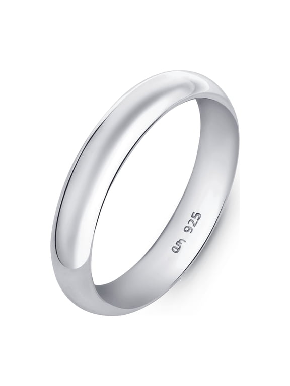 925 Sterling Silver Wedding Band for Women Men, White Gold Rose Plated Ring | 2 3 4 mm Wide Sterling Silver Wedding Ring for Couples: 4 mm Silver Band Size 9