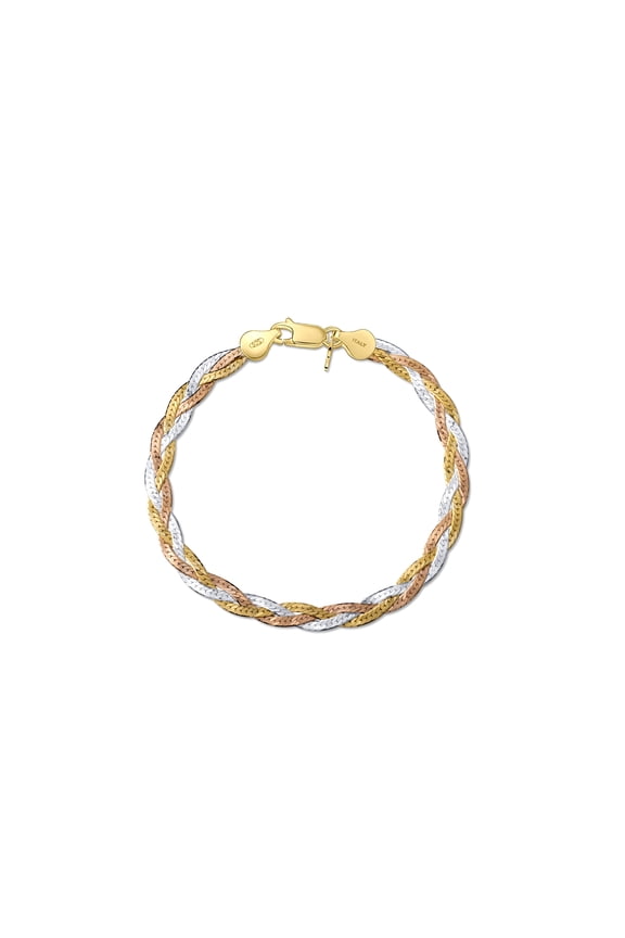 Women's 925 Sterling Silver Braided Herringbone Chain Bracelet (Length 7.5 inch): Multicoloured
