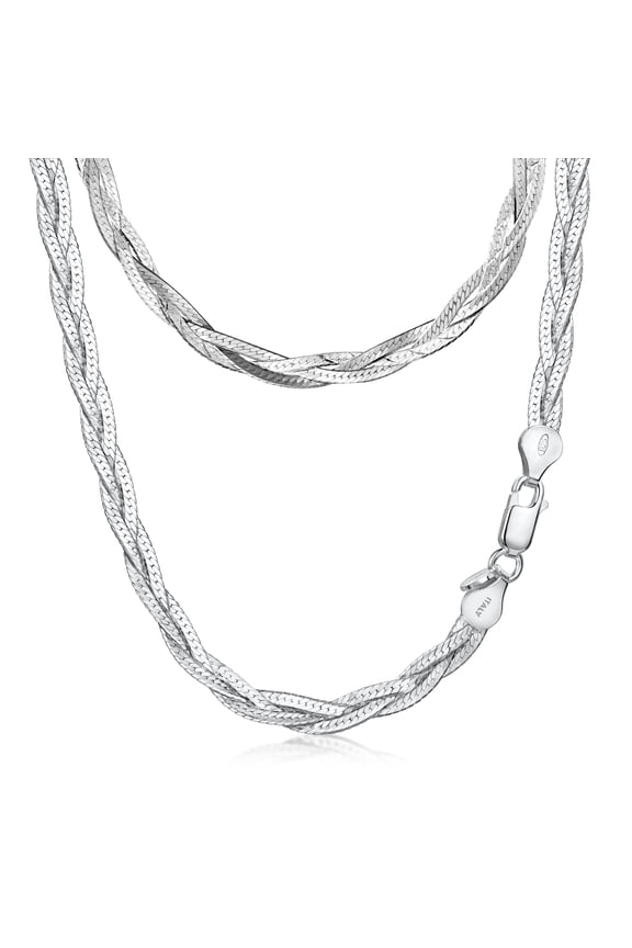 Women's 925 Sterling Silver Braided Herringbone Chain Necklace (Length 18 inch): Silver