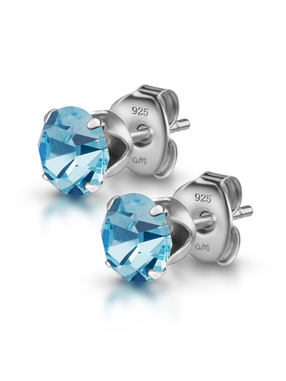 Women's 925 Sterling Silver Lumini Crystal Blue Collection Stud Earrings: Aquamarine
