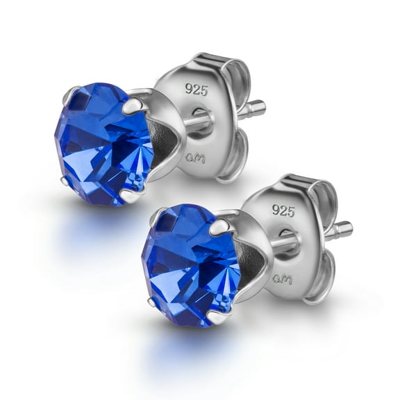 Amberta Women's 925 Sterling Silver Lumini Crystal Blue Collection Stud Earrings: Majestic Blue