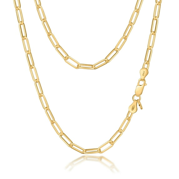 Amberta Women's 925 Sterling Silver Paperclip Chain: 18K Gold Plated 4.4 mm 60 cm/24 inch
