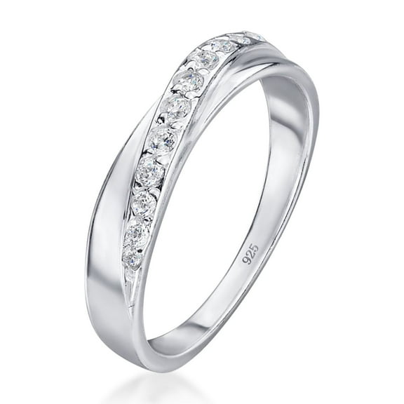 Amberta Women's 925 Sterling Silver Ring Crossover Band with Zirconia Stones: Inside Circumference 48.7 mm - Size 4.75