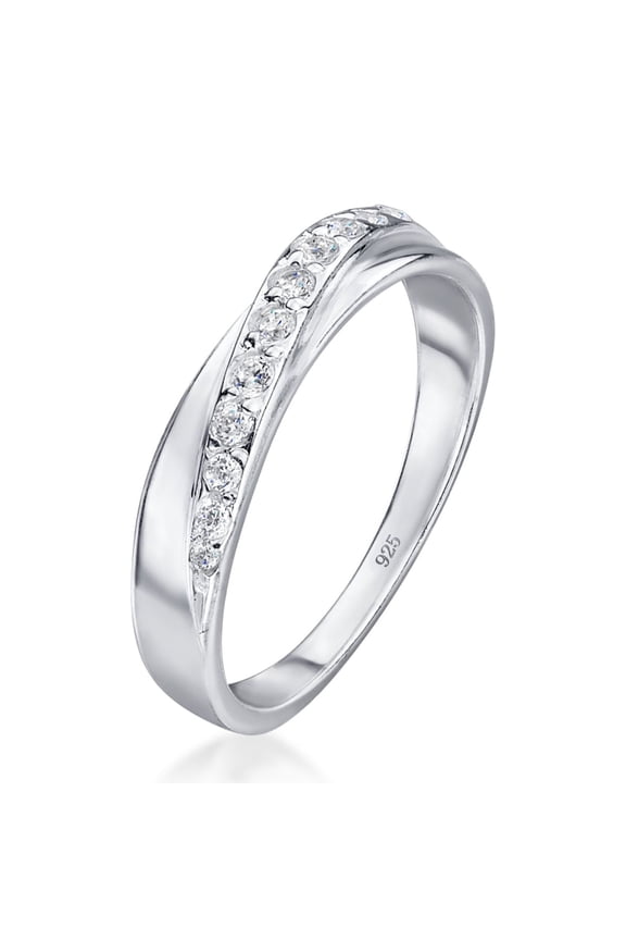Women's 925 Sterling Silver Ring Crossover Band with Zirconia Stones: Inside Circumference 60.2 mm - Size 9