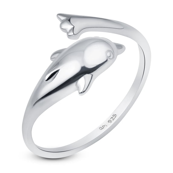 Amberta Adjustable 925 Sterling Silver Toe Ring for Women | Wave Hearts Flower Dolphin Crown Leaf Boho Foot Jewelry: Dolphin Toe Ring
