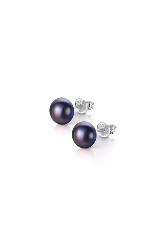 Women's 925 Sterling Silver Freshwater Pearl Stud Earrings: 6 to 7 mm Dark Pearl