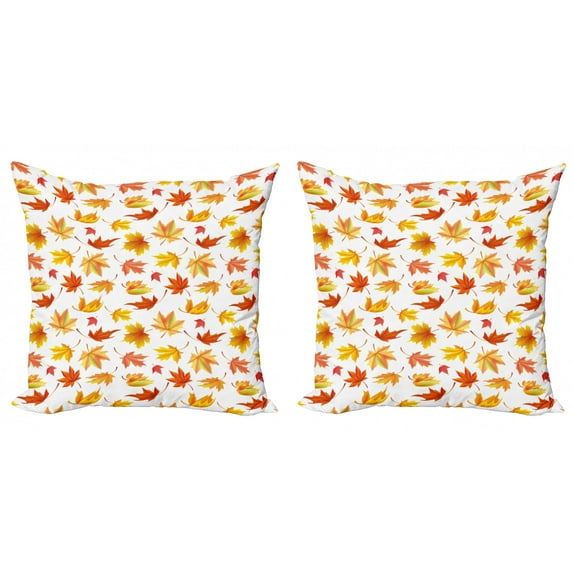 Ambesonne Autumn Throw Pillow Cover 2 Pack, Fallen Maple Leaves Pattern, 16", White and Multicolor