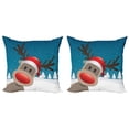 thumbnail image 1 of Ambesonne Christmas Throw Pillow Cover 2 Pack, Noel Fun Cartoon, 18", Red Brown Navy, 1 of 6