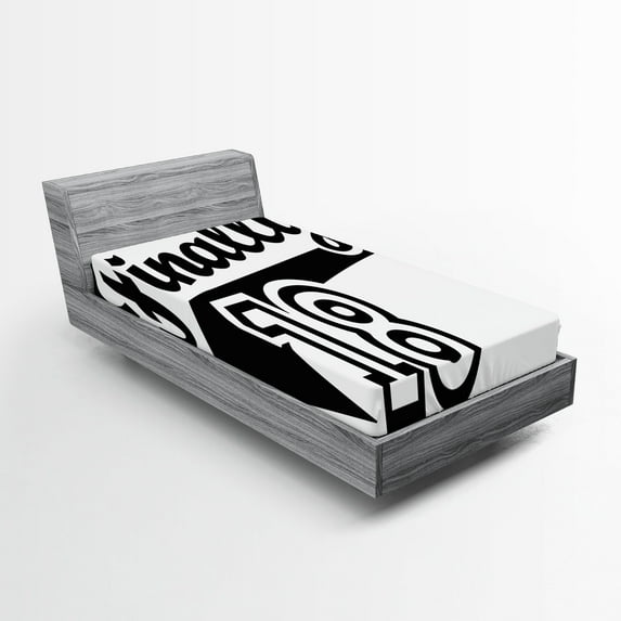 Ambesonne 18th Birthday Fitted Sheet, Basketball Words, Twin Size, Black and White