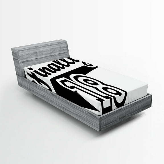 Ambesonne 18th Birthday Fitted Sheet, Basketball Words, Twin XL Size, Black and White