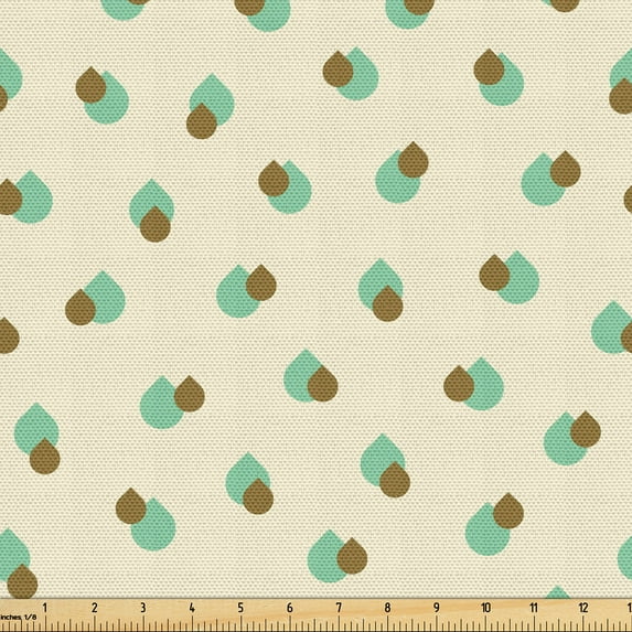 Ambesonne 1970s Fabric by the Yard Upholstery, Raindrop Shapes Classical, 10 Yards, Green Brown and Beige