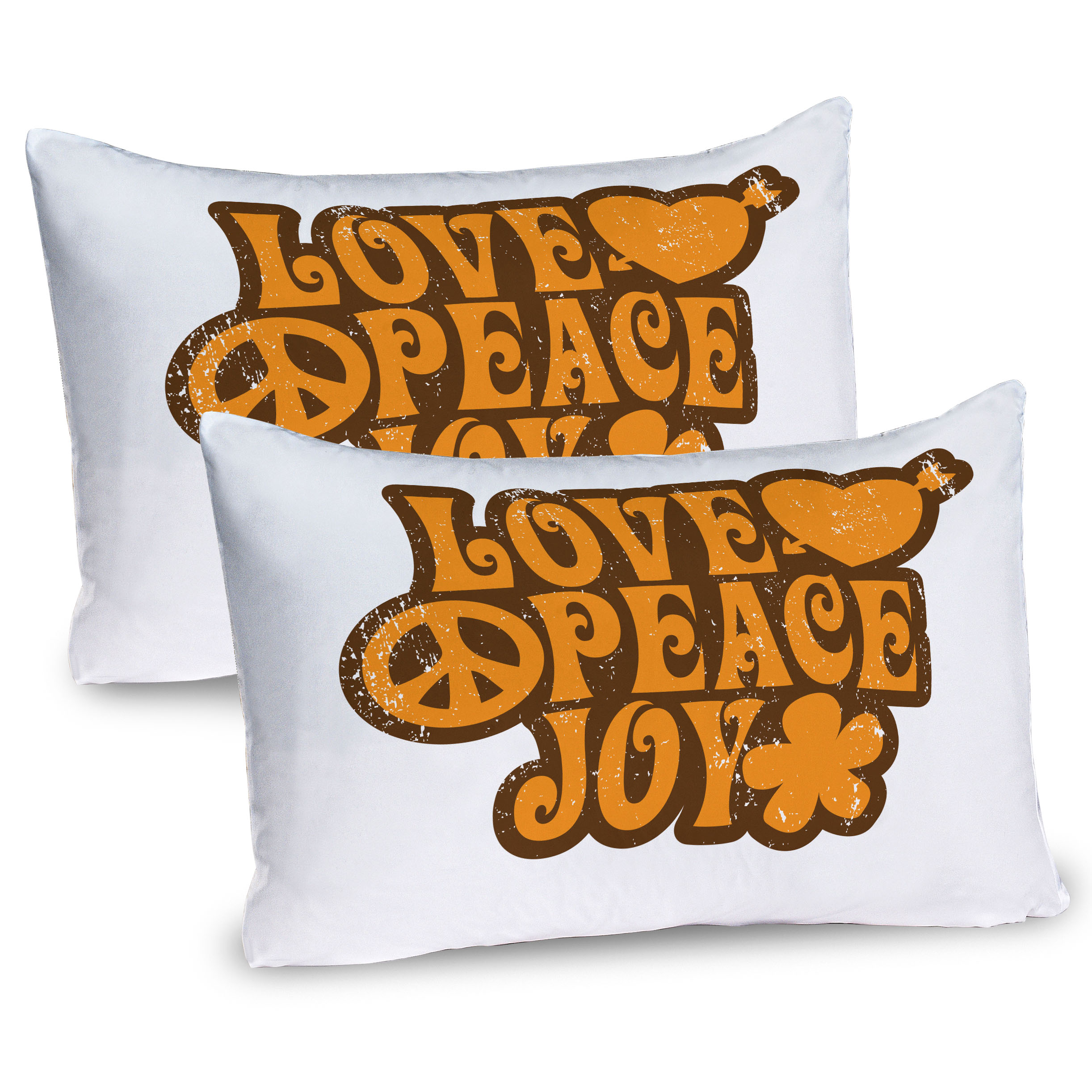 Sham Word Ambesonne 1970s Pillow Sham 2 Pack, Love Peace Joy Words Heart, 36