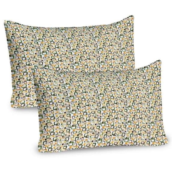 Ambesonne 1970s Pillow Sham 2 Pack, Retro Interlocking Squares, 30"x20", Green Brown Mustard