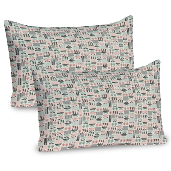 Ambesonne 1970s Pillow Sham 2 Pack, Retro Scandinavian Design, 26"x20", Pale Pink Pale Green