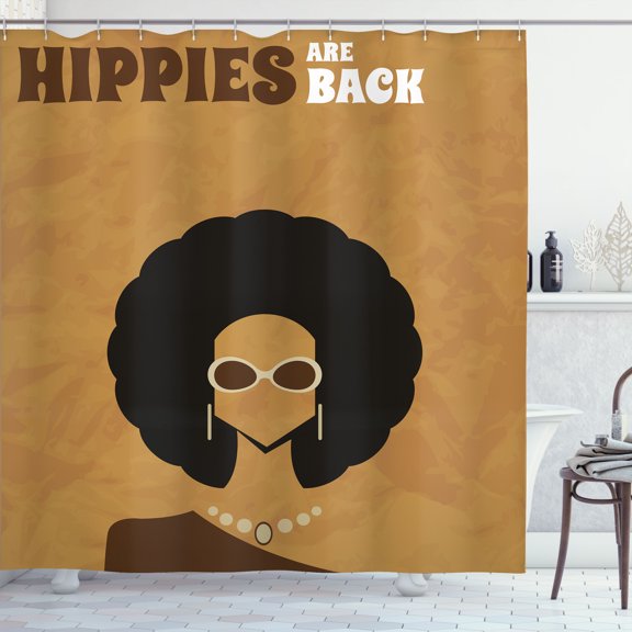 Ambesonne 1970s Shower Curtain, Woman with Afro Hairstyle, 69"Wx84"L, Pale Coffee Black