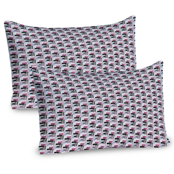 Ambesonne 1990s Pillow Sham 2 Pack, Repeating Memphis Style Shape, 26"x20", Pink Ruby