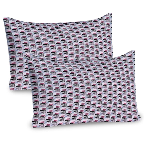 Ambesonne 1990s Pillow Sham 2 Pack, Repeating Memphis Style Shape, 30"x20", Pink Ruby