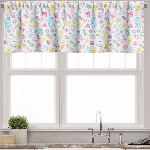 Ambesonne 1990s Valance Pack of 2, Cartoon Doodle Style Pattern, 54"X18", Multicolor