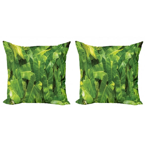 Ambesonne Philodendron Throw Pillow Cover 2 Pack, Photo of Tropic Botany, 20", Yellow Olive Green