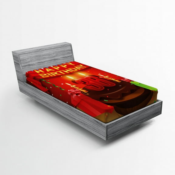 Ambesonne 36th Birthday Fitted Sheet, Candles and Presents, Twin Size, Burgundy Red