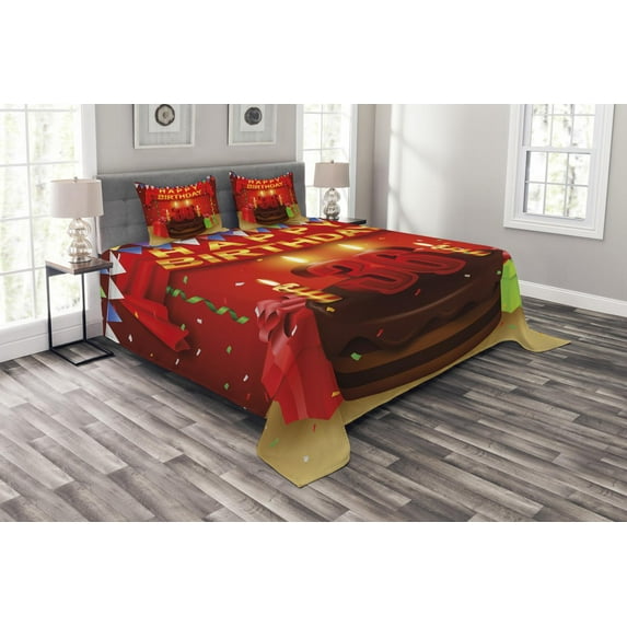 Ambesonne 36th Birthday Quilted Bedspread Set 3 Pcs, Candles and Presents, Queen Size, Burgundy Red