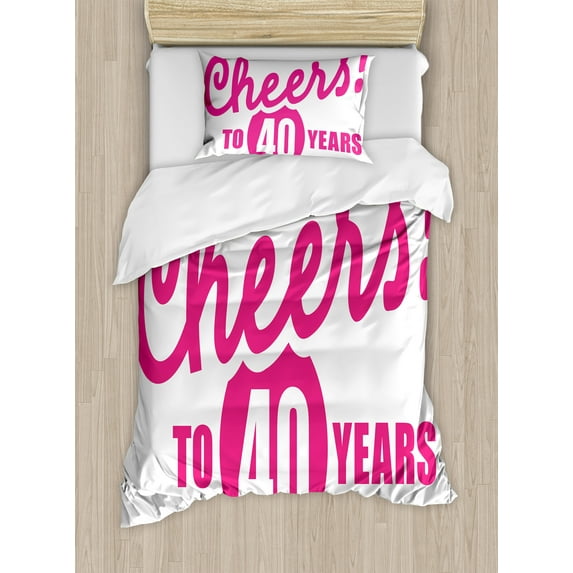 Ambesonne 40th Birthday Duvet Cover Sets, Cheery Greeting, 2-Twin, Hot Pink White