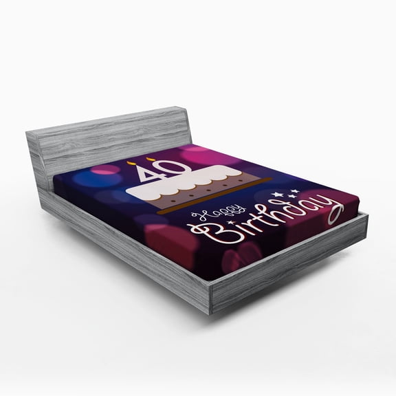 Ambesonne 40th Birthday Fitted Sheet, Birthday Cake Dots, Full Size, Purple Pink White