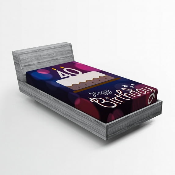 Ambesonne 40th Birthday Fitted Sheet, Birthday Cake Dots, Twin XL Size, Purple Pink White