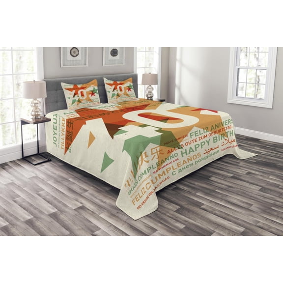 Ambesonne 40th Birthday Quilted Bedspread Set 3 Pcs, Celebration Worldwide, King Size, Multicolor