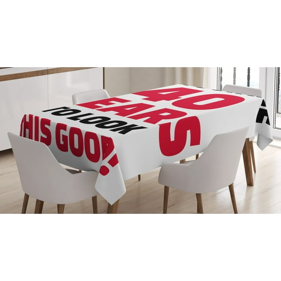Ambesonne 40th Birthday Tablecloth Rectangular Table Cover, 40 Looking, 60"x84", Dark Coral Black White