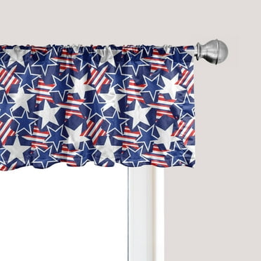 Ambesonne 4th of July Window Valance, Stars and Stripes of Liberty and Freedom American Theme Pattern, Curtain Valance for Kitchen Bedroom Decor with Rod Pocket, 54" X 18", Royal Blue White and Red