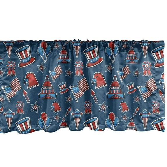 Ambesonne 4th of July Window Valance, USA Patriotic Bald Eagle Silhouette White House and Old Glory, Curtain Valance for Kitchen Bedroom Decor with Rod Pocket, 54" X 12", Ruby Blue White