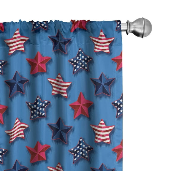 Ambesonne 4th of July Curtains, Patriot Motifs, Pair of 28"x84", Azure Blue Magenta