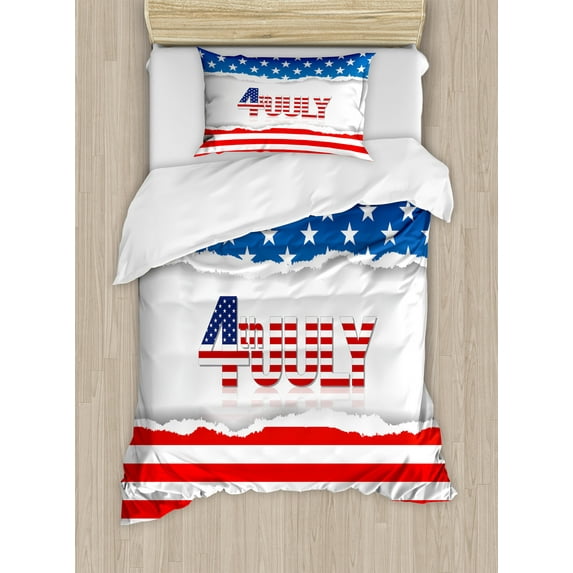 Ambesonne 4th of July Duvet Cover Sets, Patriotic Pattern, 2-Twin, Multicolor