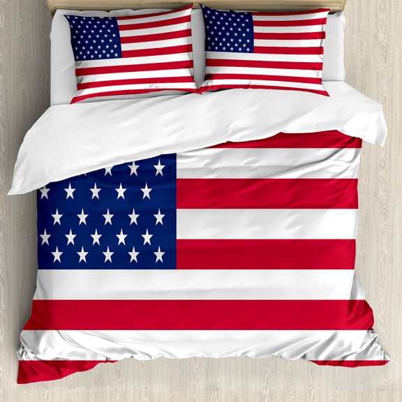 Ambesonne 4th of July Duvet Cover Sets, USA Flag Illustration, 2-Queen, Dark Pink Lavender Blue