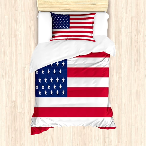 Ambesonne 4th of July Duvet Cover Sets, USA Flag Illustration, 2-Twin, Dark Pink Lavender Blue