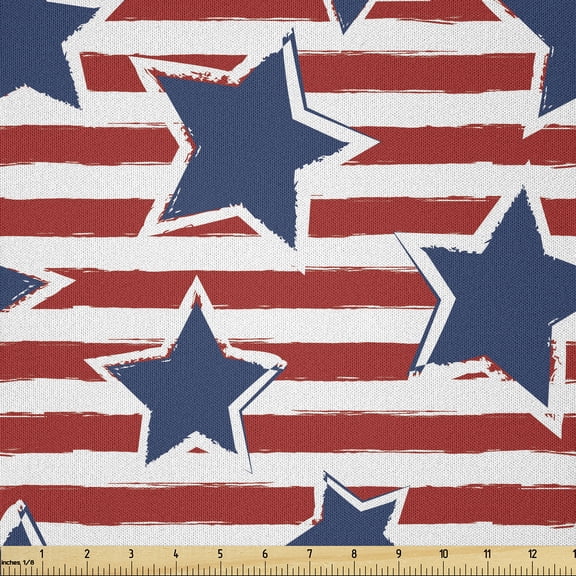 Ambesonne 4th of July Fabric by the Yard Microfiber, American Glory Design, 2 Yards, Cobalt Blue Vermilion