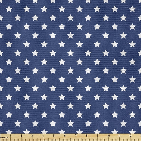 Ambesonne 4th of July Fabric by the Yard Microfiber, Patriotic Stars Party, 5 Yards, Night Blue Off White