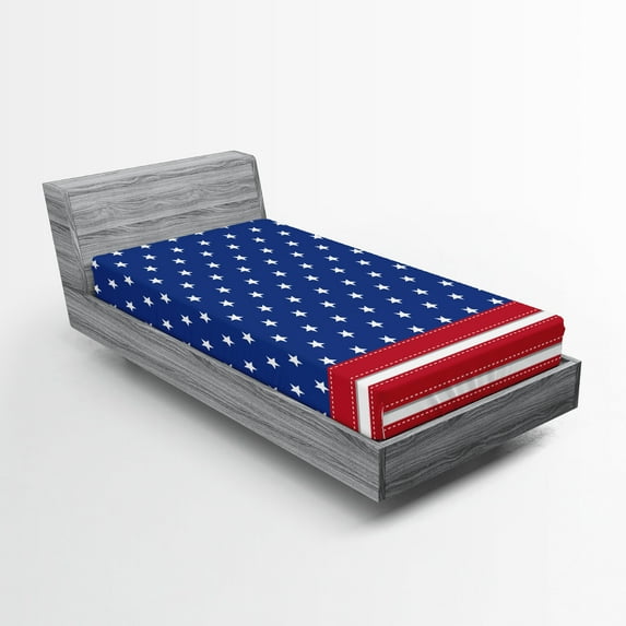 Ambesonne 4th of July Fitted Sheet 2 Pcs Set, Old Glory Design, Twin XL, Multicolor