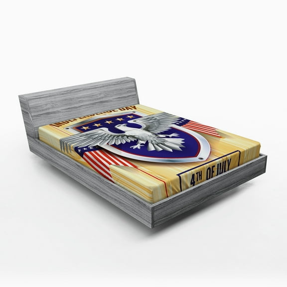 Ambesonne 4th of July Fitted Sheet, American Bald Eagle, Full Size, Multicolor
