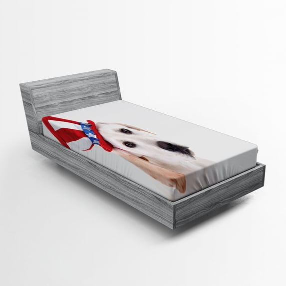 Ambesonne 4th of July Fitted Sheet, Dog with Hat, Twin XL Size, Multicolor