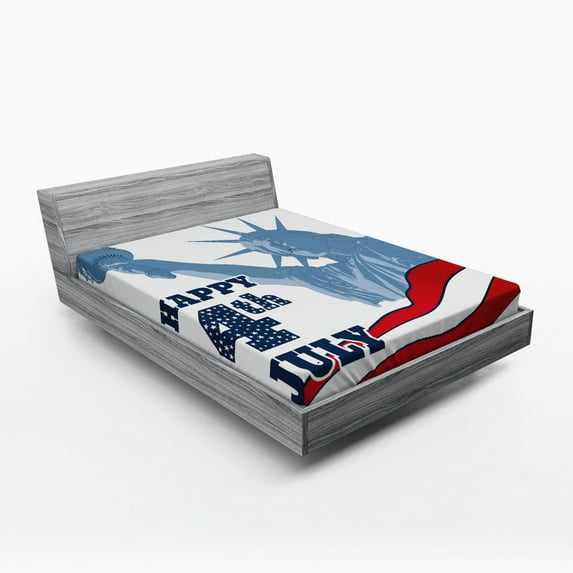 Ambesonne 4th of July Fitted Sheet, Lady Liberty Design, Queen Size, Multicolor