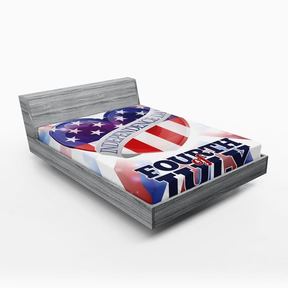 Ambesonne 4th of July Fitted Sheet, Patriotic Flag, Queen Size, Multicolor