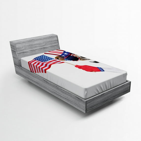 Ambesonne 4th of July Fitted Sheet, Patriotic Pet Dog, Twin XL Size, Multicolor