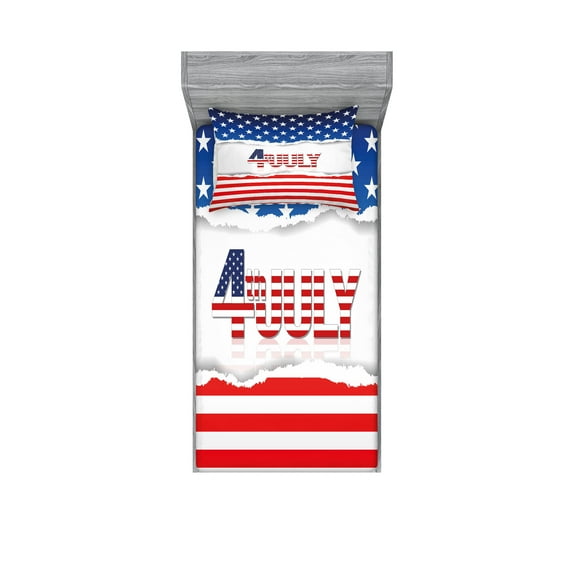 Ambesonne 4th of July Fitted Sheet & Pillow Sham Set, Patriotic Pattern, Twinxl, Multicolor